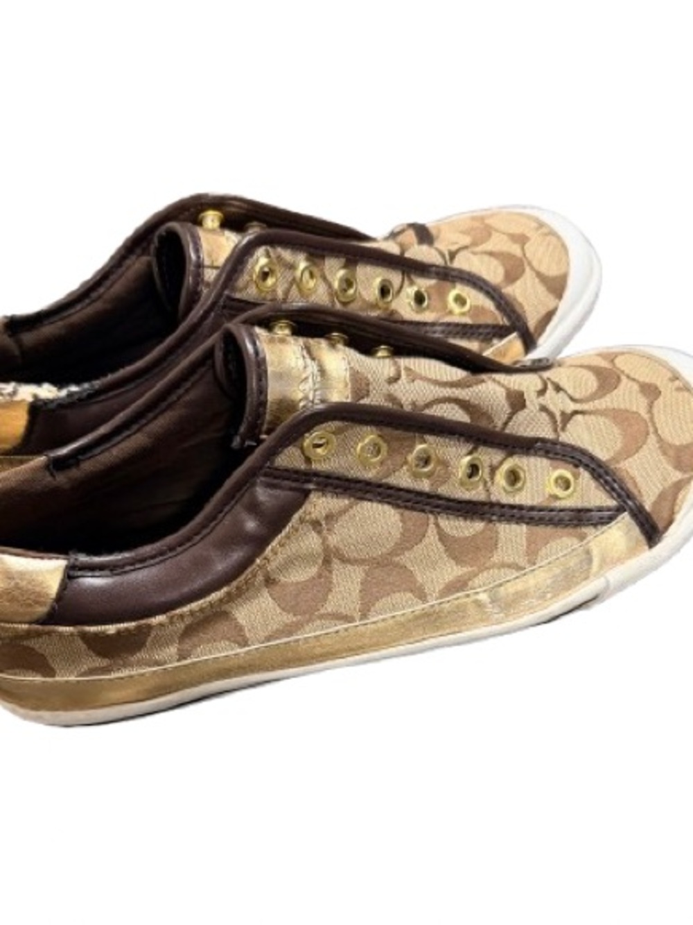 Coach Barrett Signature Jacquard SlipOn Sneakers Canvas Metallic Leather SZ 10B - Picture 5 of 11